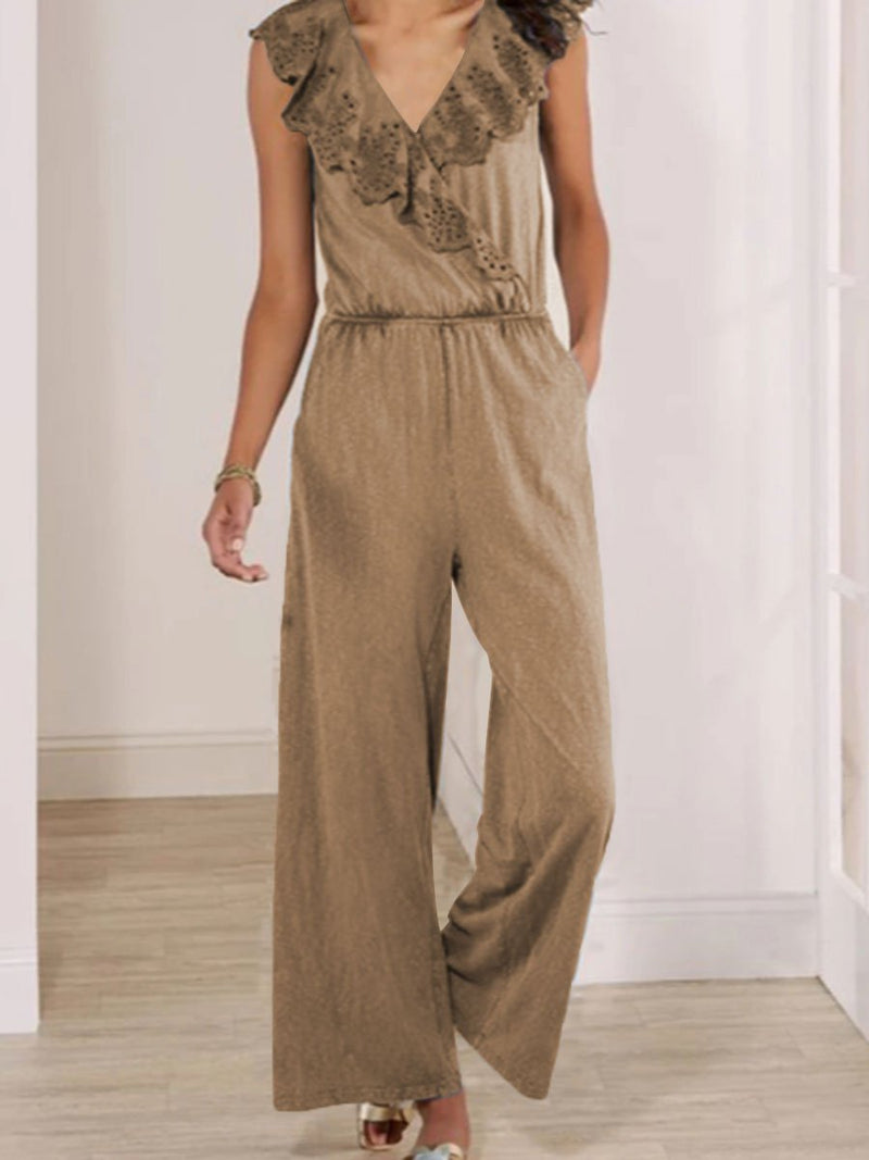 Lace Stitching V-neck Sleeveless Jumpsuit