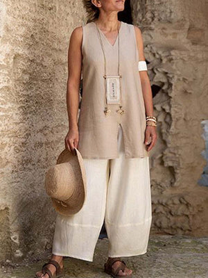 V-neck Sleeveless Casual Loose Suit