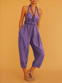 Fashion Sexy Halter Solid Color Jumpsuits