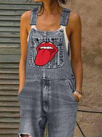 Lip Print Jumpsuit Jeans