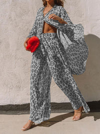 Retro Fashion Casual Loose Shirt Pants Leopard Print Suit