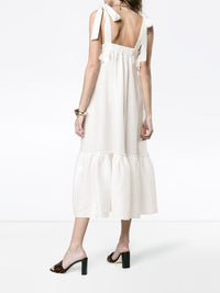 Women's Fashion White Bandage V-Neck Stitching Maxi Dress