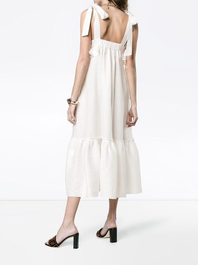 Women's Fashion White Bandage V-Neck Stitching Maxi Dress