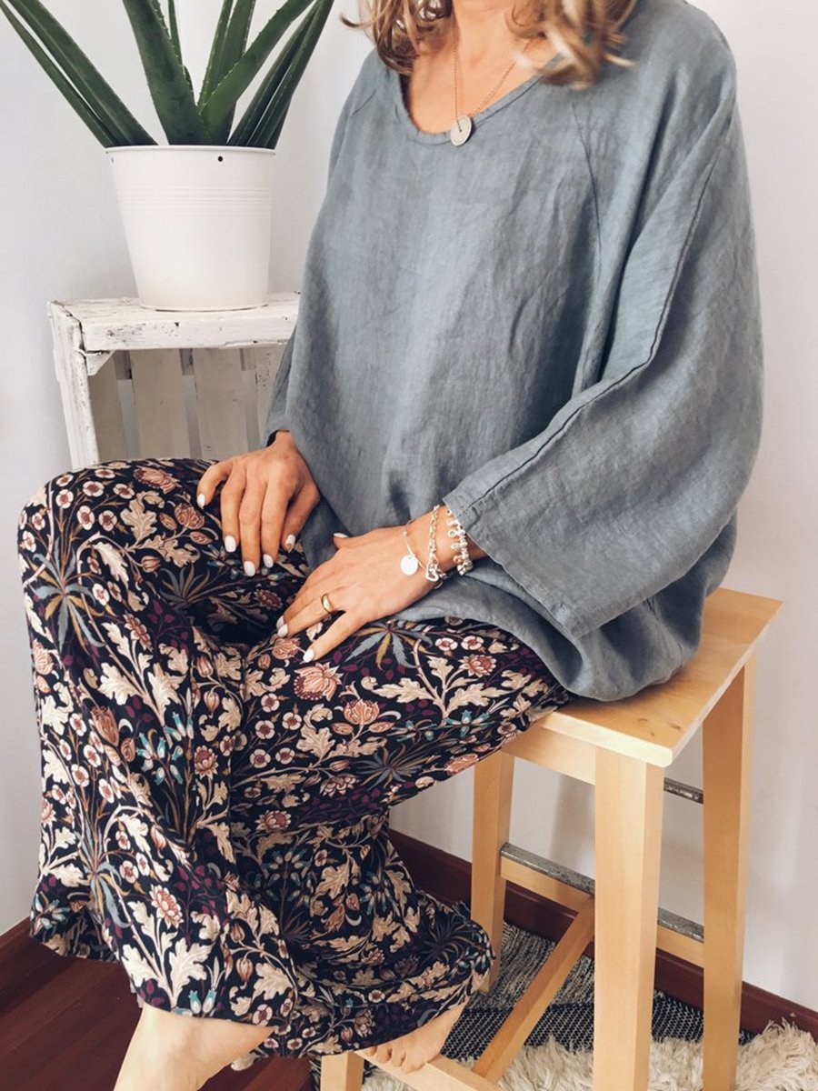 Loose Blouse Floral Printed Long Pants Set Women’s Suit