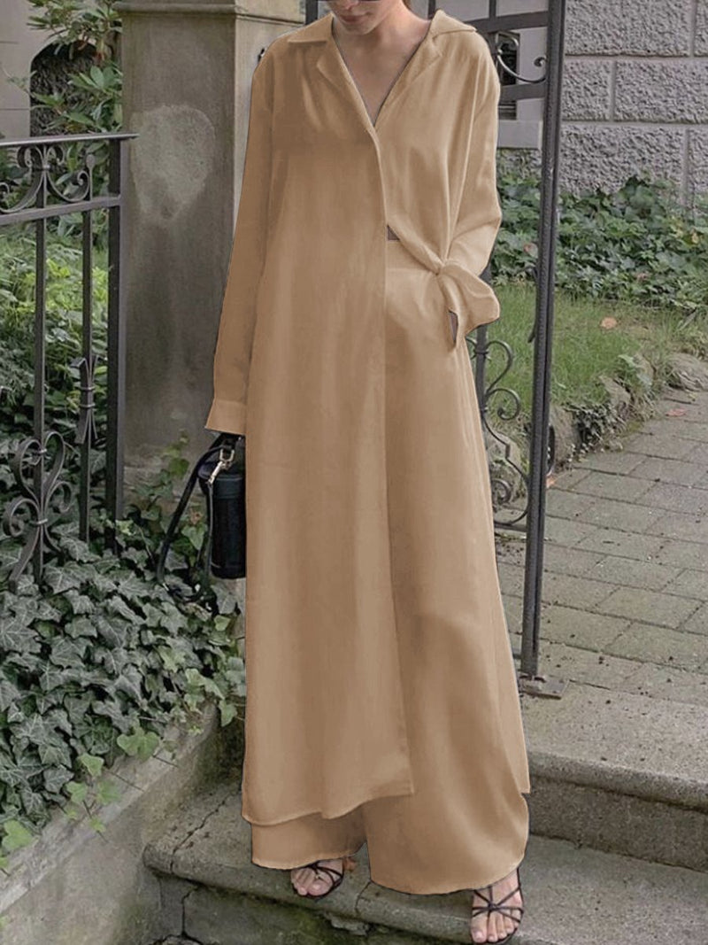 Casual Loose Solid Color Long Sleeve Two-piece Suit