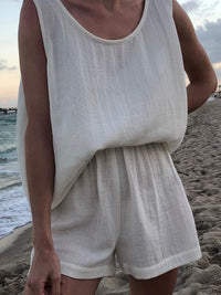 Casual Loose Solid Color Sleeveless Two-piece Suit