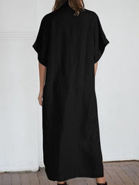 Women V-Neck Batwing Sleeve Buttons Loose Maxi Dress