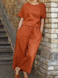 Casual Loose Solid Color Shirt Trousers Two-piece Suit