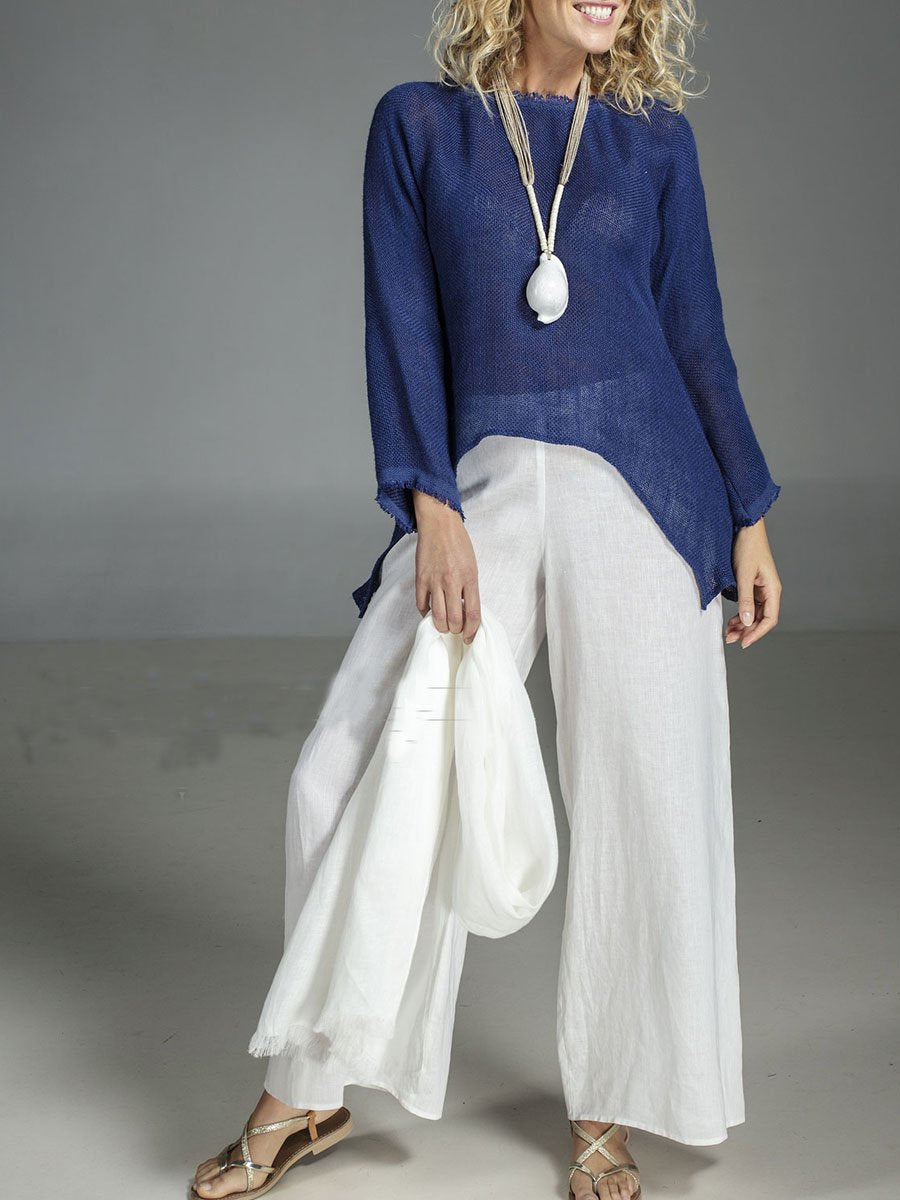 Round Neck Cotton and Linen Long Sleeve Irregular Suit