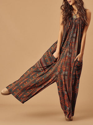 Bohemian Printed Loose Casual Jumpsuit