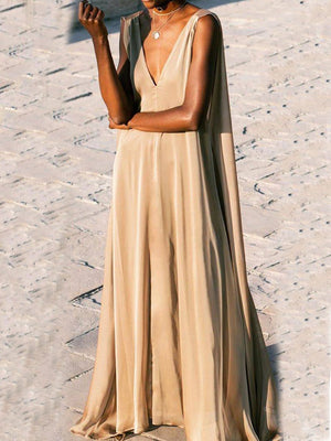 V-neck Sleeveless Casual Long Dress