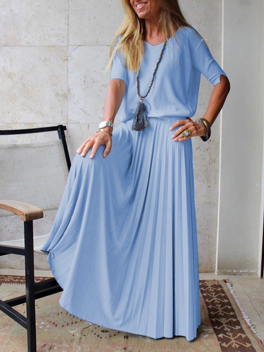 Fashionable Simple Casual Loose Short Sleeve Top Skirt Suit