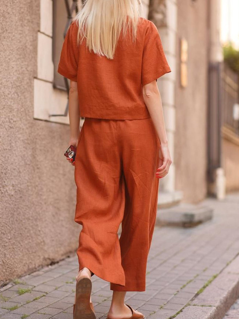 Casual Loose Solid Color Shirt Trousers Two-piece Suit