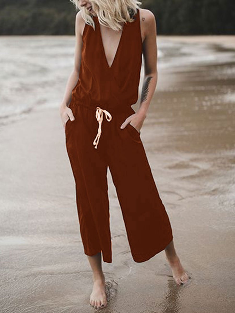 V-neck Loose Casual Jumpsuit